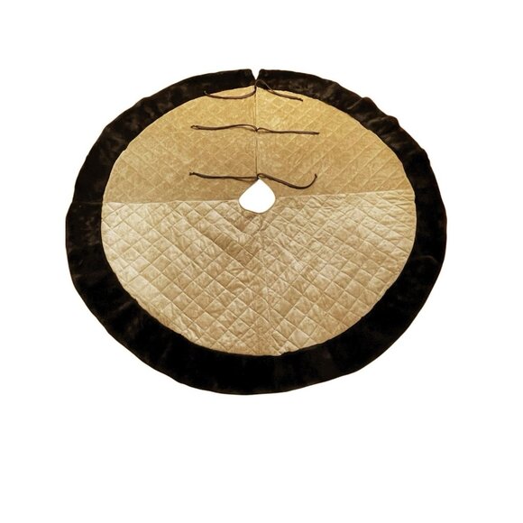 VTG Handmade 60” Quilted Faux Suede Woodland Christmas Tree Skirt Faux Fur Trim - Picture 2 of 9